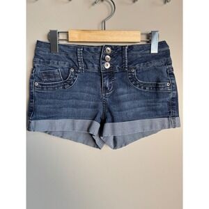 G:21 Women's Denim Mini Shorts Dark Wash Cuffed Low Rise 5 Y2K Festival Retro